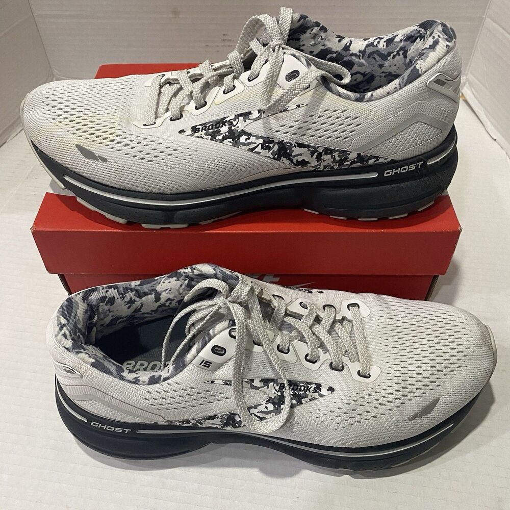 Brooks Ghost Men's Running Sneakers in White and Black Camo